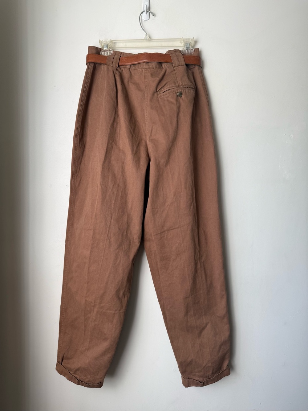 Vintage 90s Roo Crossing Brown Belted Tapered Pants 14 - Picture 2 of 3